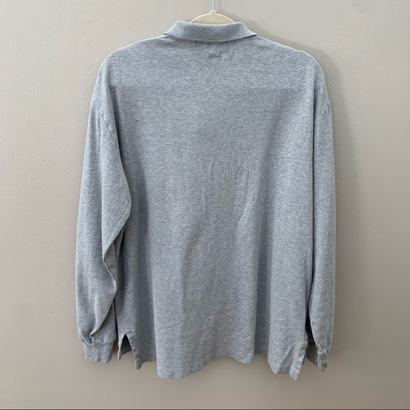 Long Sleeve Mens Gray Polo Shirt with Navy Polo - Picture 2 of 9